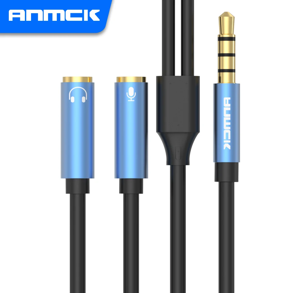 Anmck Headphone Extension Cable 3.5mm Audio Cable Male to 2 Female Jack 3.5mm Earphones Splitter Aux Cable For Mic PC Laptops