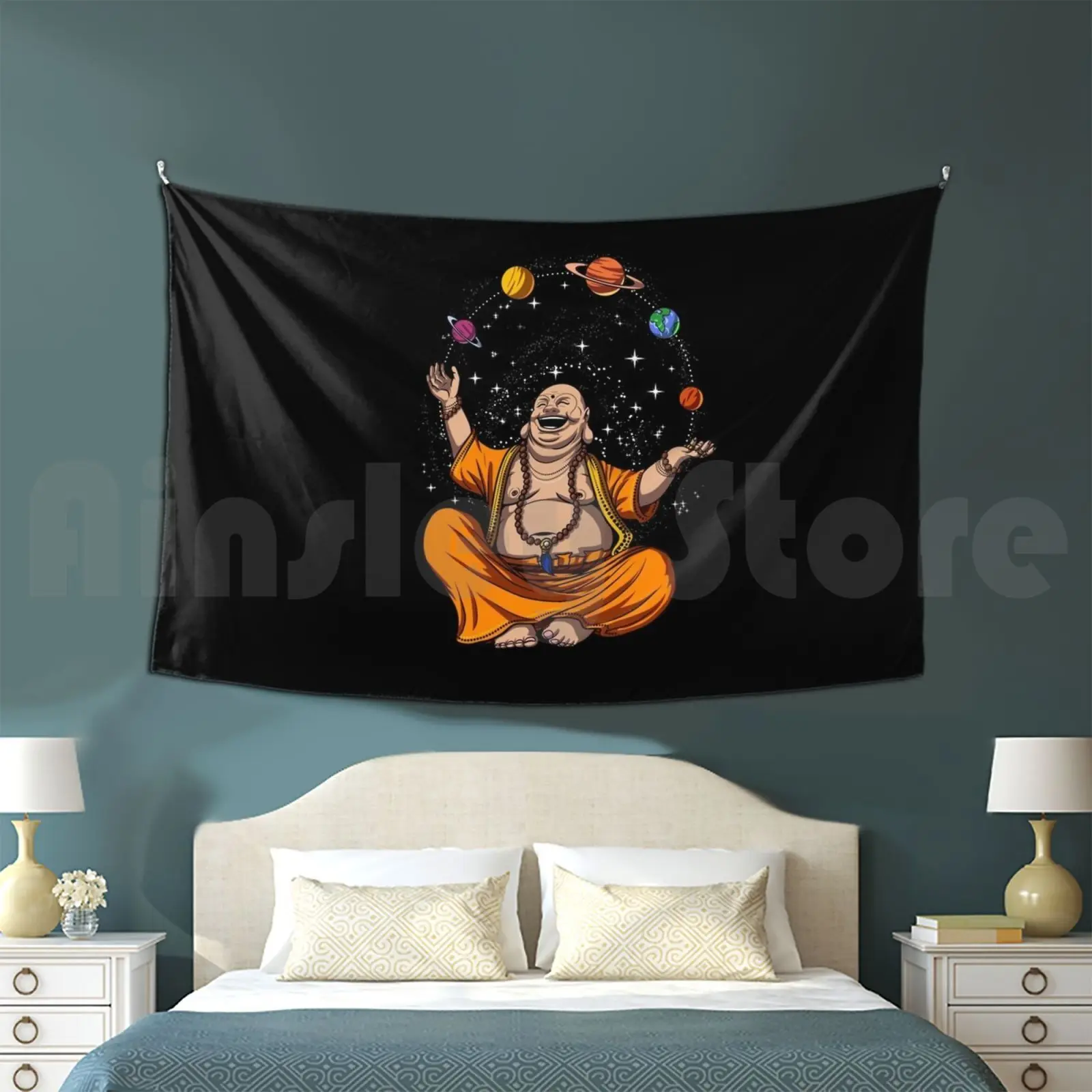 Buddha Juggling Space Planets Tapestry Background Wall Hanging Yoga Meditation Zen Spiritual Buddhism Buddhist Yoga