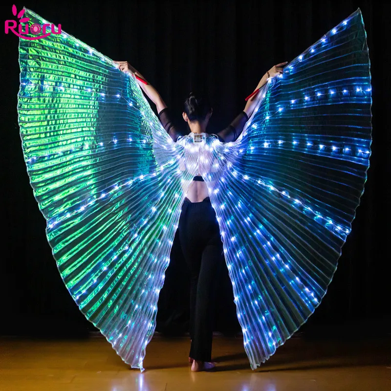 Ruoru LED Dance Wings Butterfly Glowing Dance Halloween Color Fluorescent Show Christmas Belly Dance Wings Split Led Isis Wings