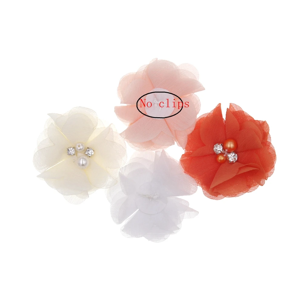 20PCS Pearl Rhinestone Chiffon flowers Hair Accessories DIY Flower Bouquet Flowers Decorations No Hair clips for headband