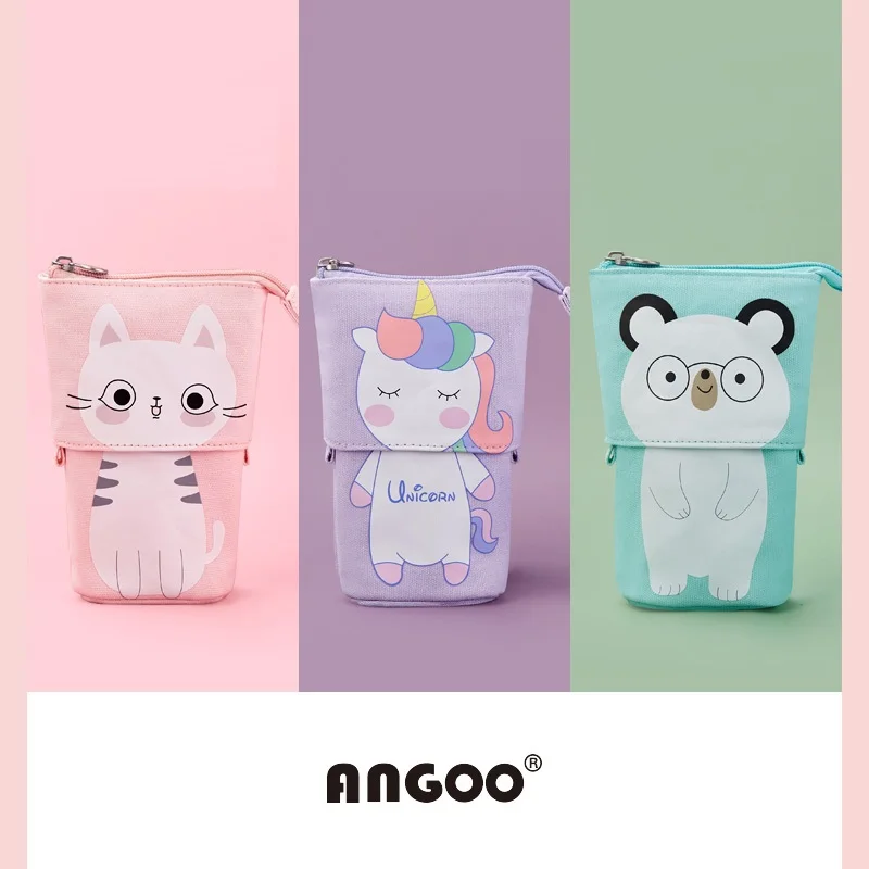 Imagem -02 - Angoo-estojo de Lápis Flexível para Caneta Desdobrar Bolsa de Armazenamento Urso Bonito do Gato Kitty Urso Bonito Material Escolar A6445