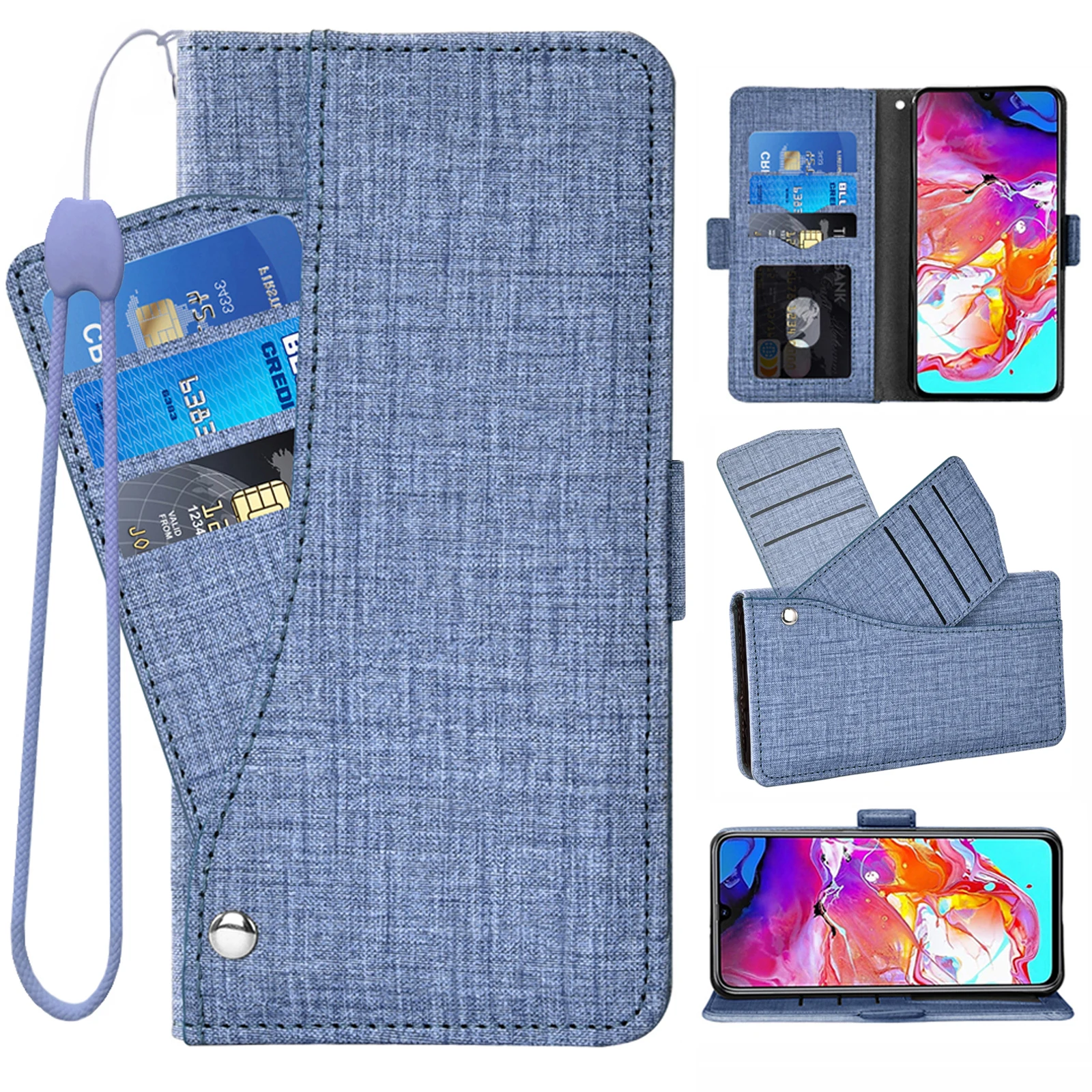 Flip Denim Wallet Phone Case For iPhone 14 Pro Max 13 Mini 12 11 XS X XR 8 Plus 7 6 6S 5 SE 2020 2022 Card Slot Cover with Strap