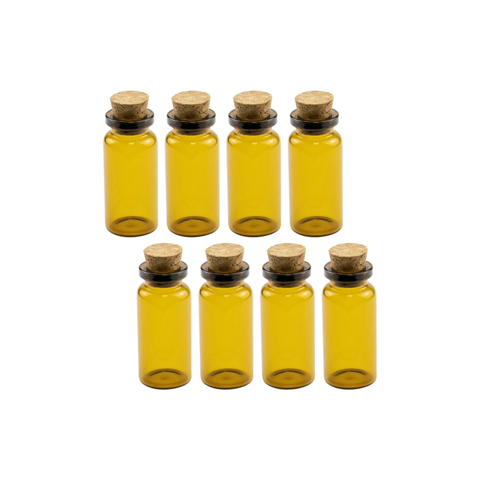 

10ml Cute Brown Glass Ornaments Mini Bottles With Corks Empty Small Perfume Wishing Vials Decoration Crafts Jars 100Pcs