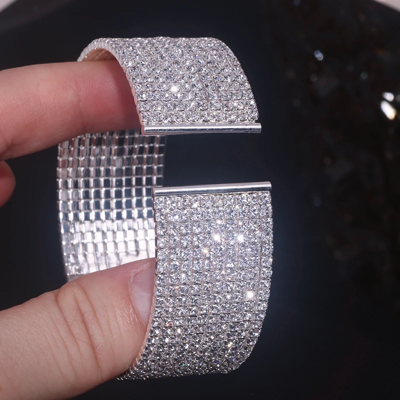 Sparking Bling Rhinestone Crystal Open Cuff Bangles For Women Luxury Charm Bangle Bracelet Bridal Wedding Party Jewelry Gifts