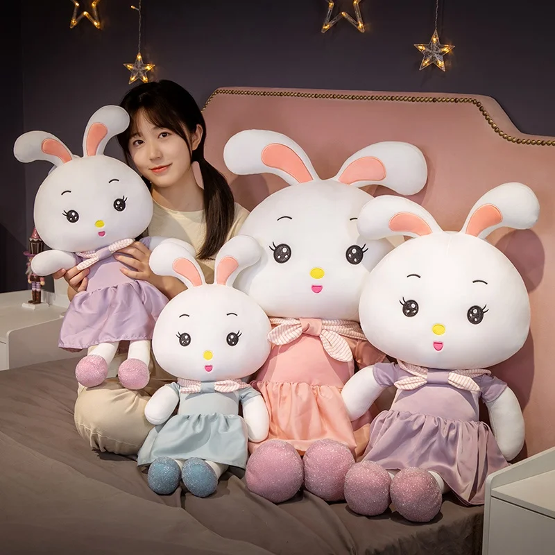 

115cm Kawaii Long Legs Dressed Rabbit Plush Toy Soft Cartoon Animal Bunny Stuffed Doll Appease Toys Birthday Gift For Girlfriend