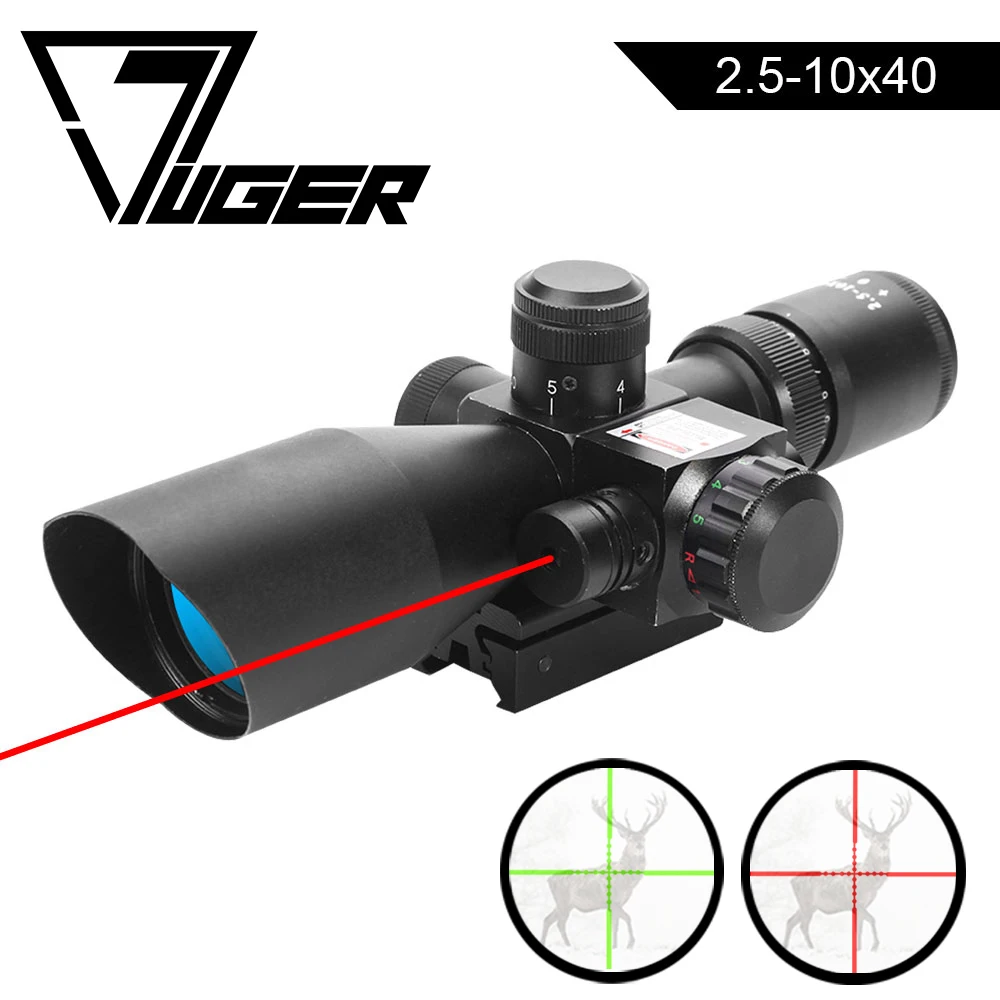 

LUGER 2.5-10X40 Riflescope Red Green Mil-dot Crosshair Air Gun for Hunting Illuminated Tactical Rifle Scopes With RedLaser