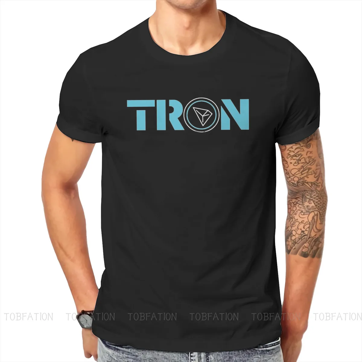 تي شيرت رجالي ماركة Tron Tronix TRX مع تشفير التشفير والرقبة على شكل حرف o من Harajuku للبيع