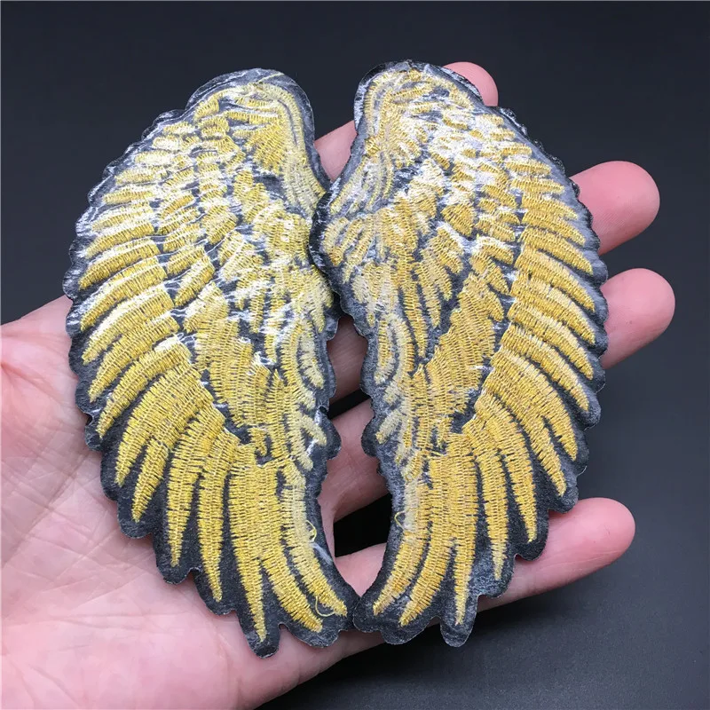 2PCS Golden Wings Size: 4.7x9.4cm Patch for Clothing Embroidered Stripe Jacket Sticker DIY Badge Ironing Sewing Clothes Applique