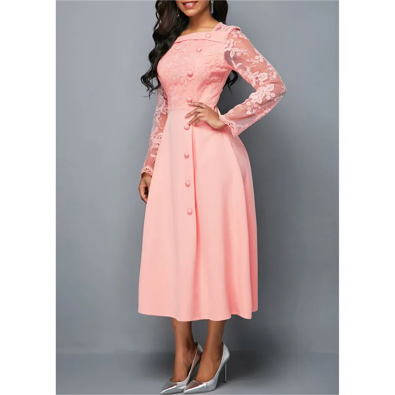 Dresses for women elegant Long Sleeve Lace Stitching High Waist big hem mid-length Oversized Dresses For Women