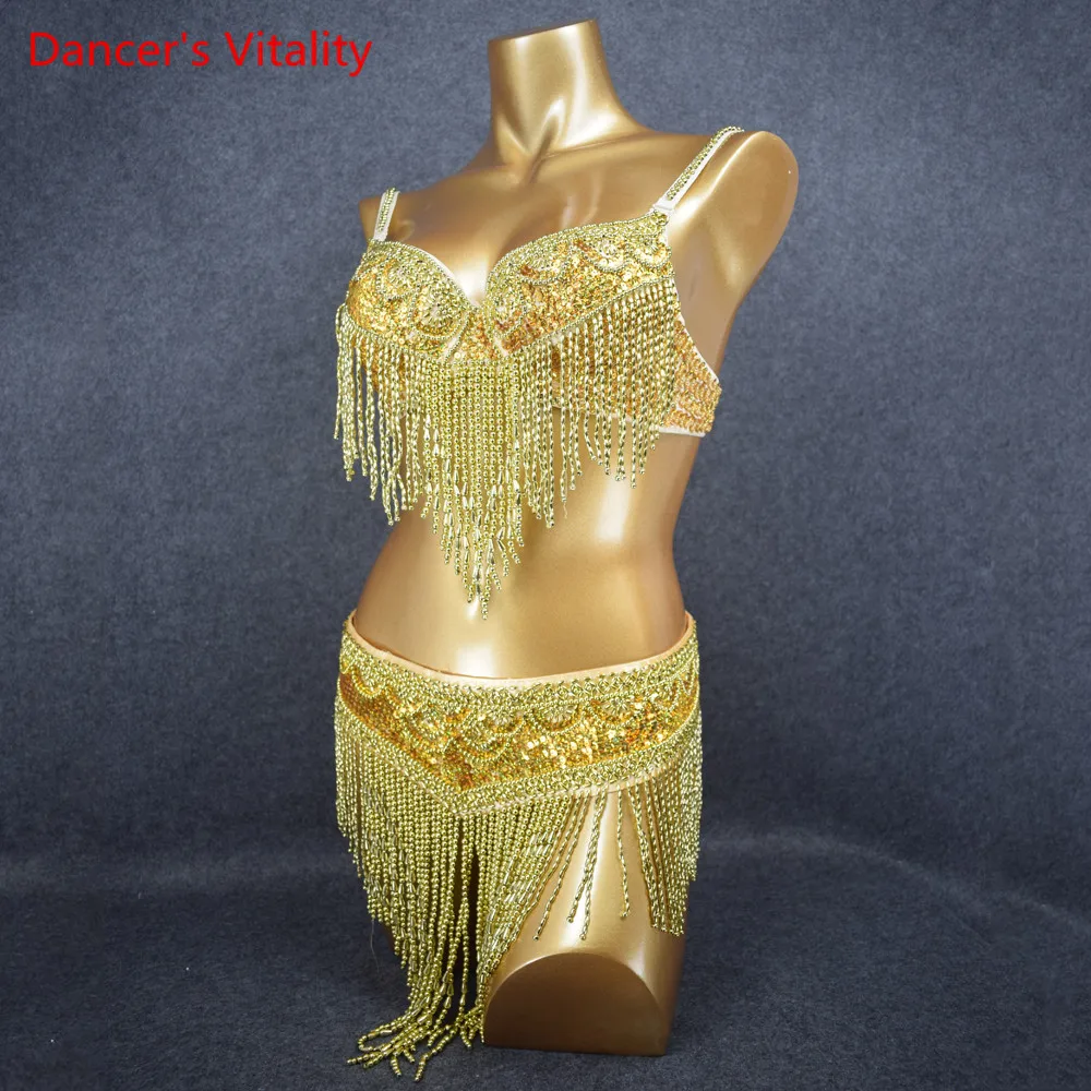 Luxury Beaded Women\'s Belly Dance Costume Bra+Belt 2pcs/Set For Ladies Stage Performance Clothing Competition Dancwear