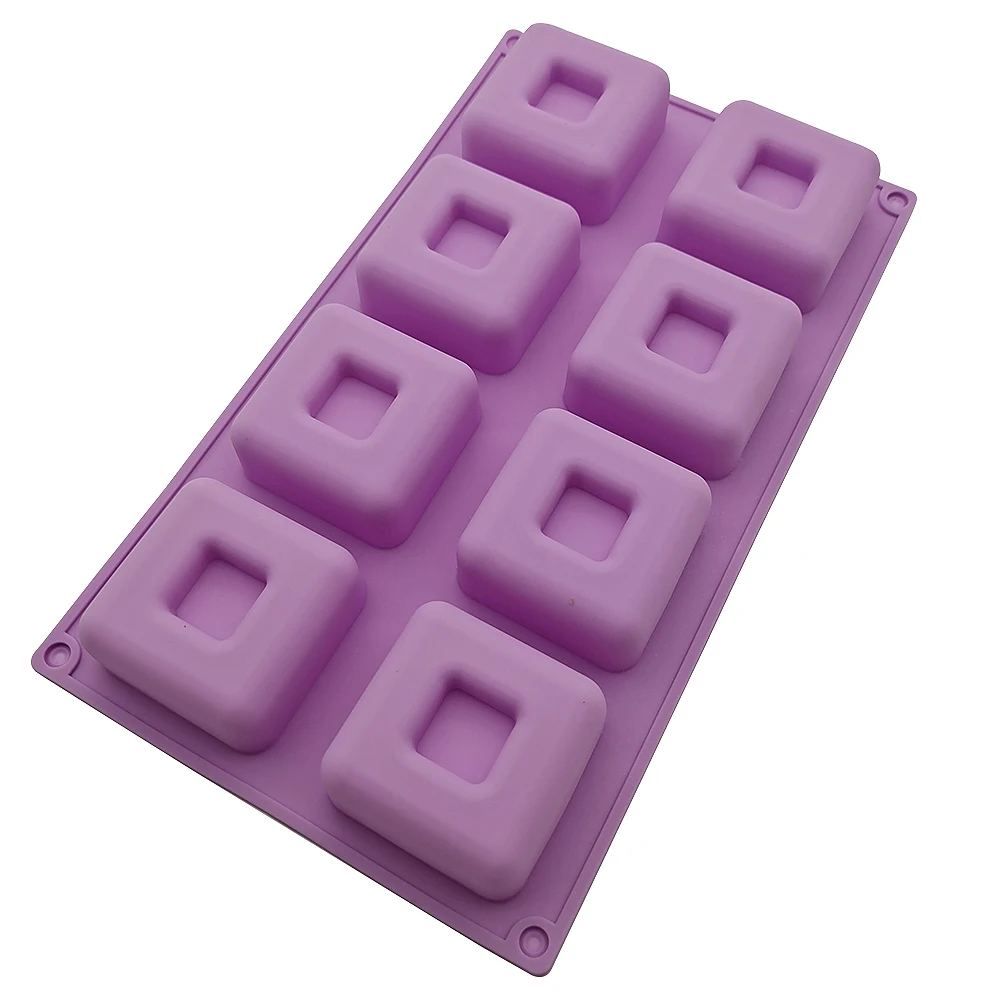 Silicone Cake Mold 8 Holes Square Hollow Dessert DIY Handmade Soap Ice Tray Chocolate Moulds