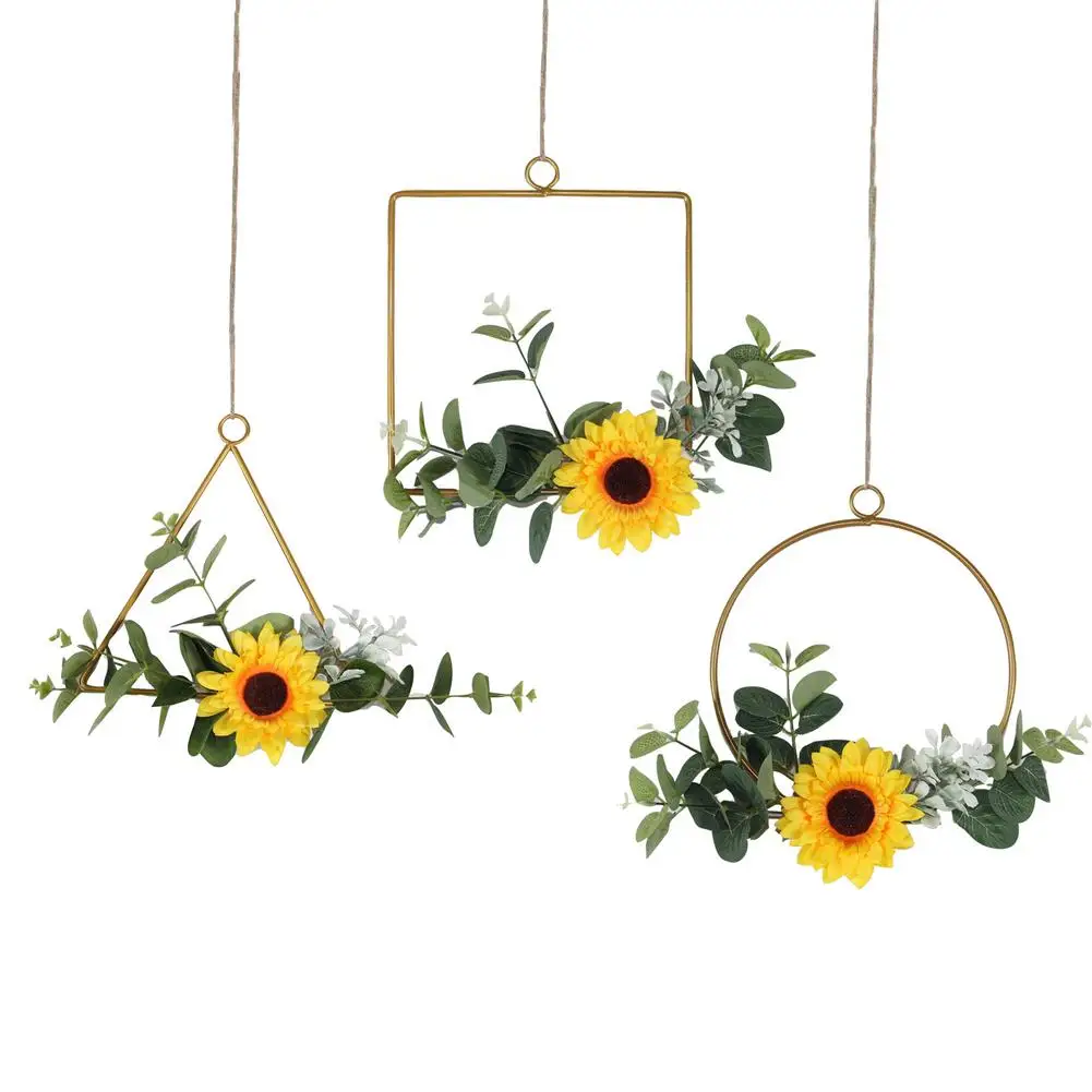 Rtificial Suower Metal Floral Hoop Wreath Set Of 3,Wall Hanging Hoop Garland Wreath For Wall Wedding Decor Accessories