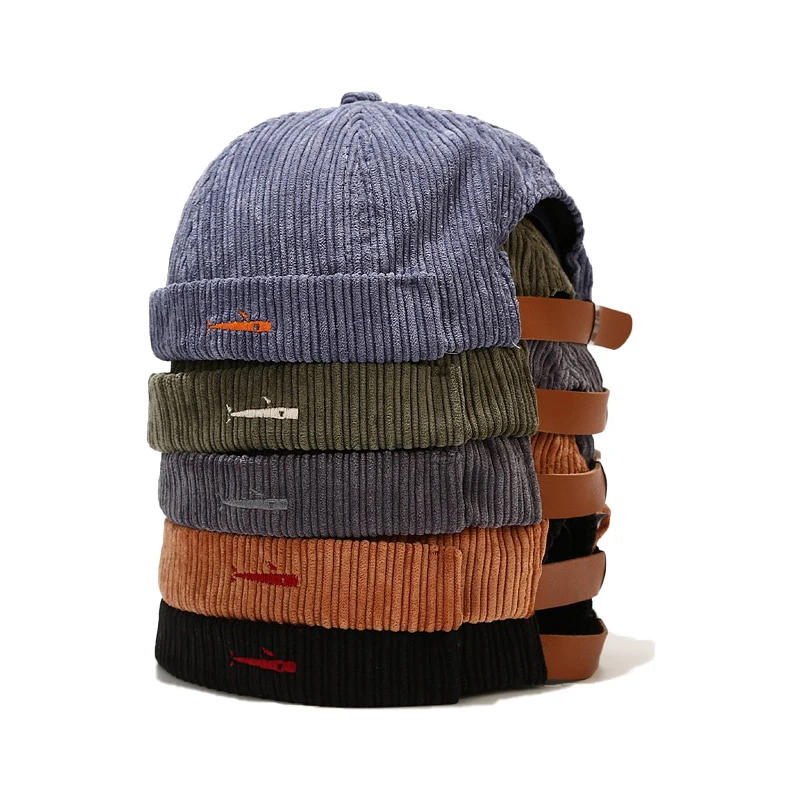 Vintage Beanie Hats Men Women Spring Autumn Landlord Cap Streetwear Hip Hop Brimless Hat Corduroy Docker Cap Wholesale