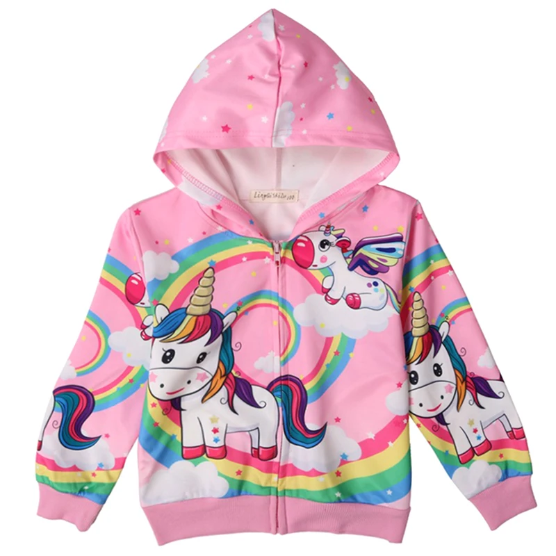 Cute Rainbow Unicorn Kids Jacket Hooded Zipper Children Outwear Cartoon Girls Jacket Spring Autumn Casual Thin Baby Girl Clothes image 5