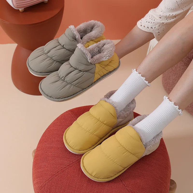 Winter Warm Plush Slippers for Men Women Down cotton shoes Indoor Rainproof cloth Large Size 48 Unisex best slippers for home
