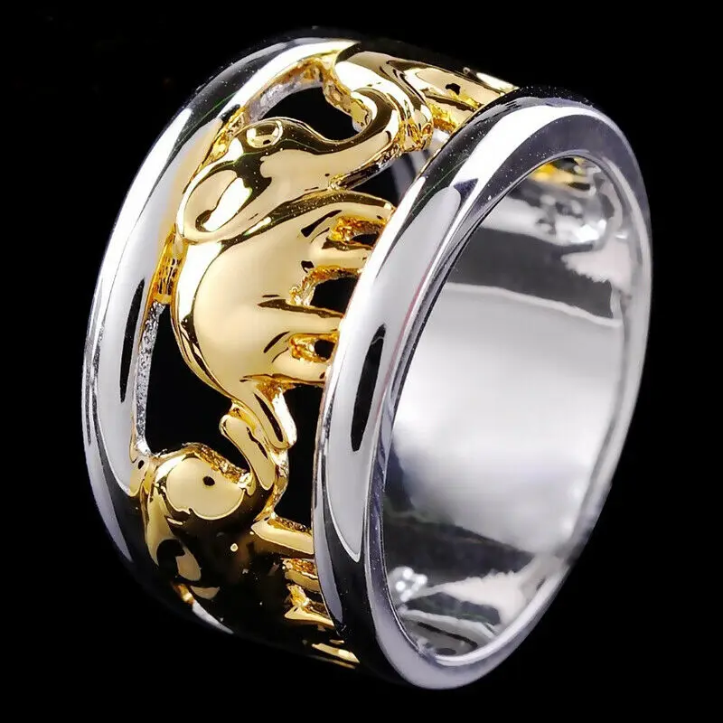 Bohemian Male Ring Gold and Silver Color Elephant Rings for Men Wedding Anel Engagement Statement