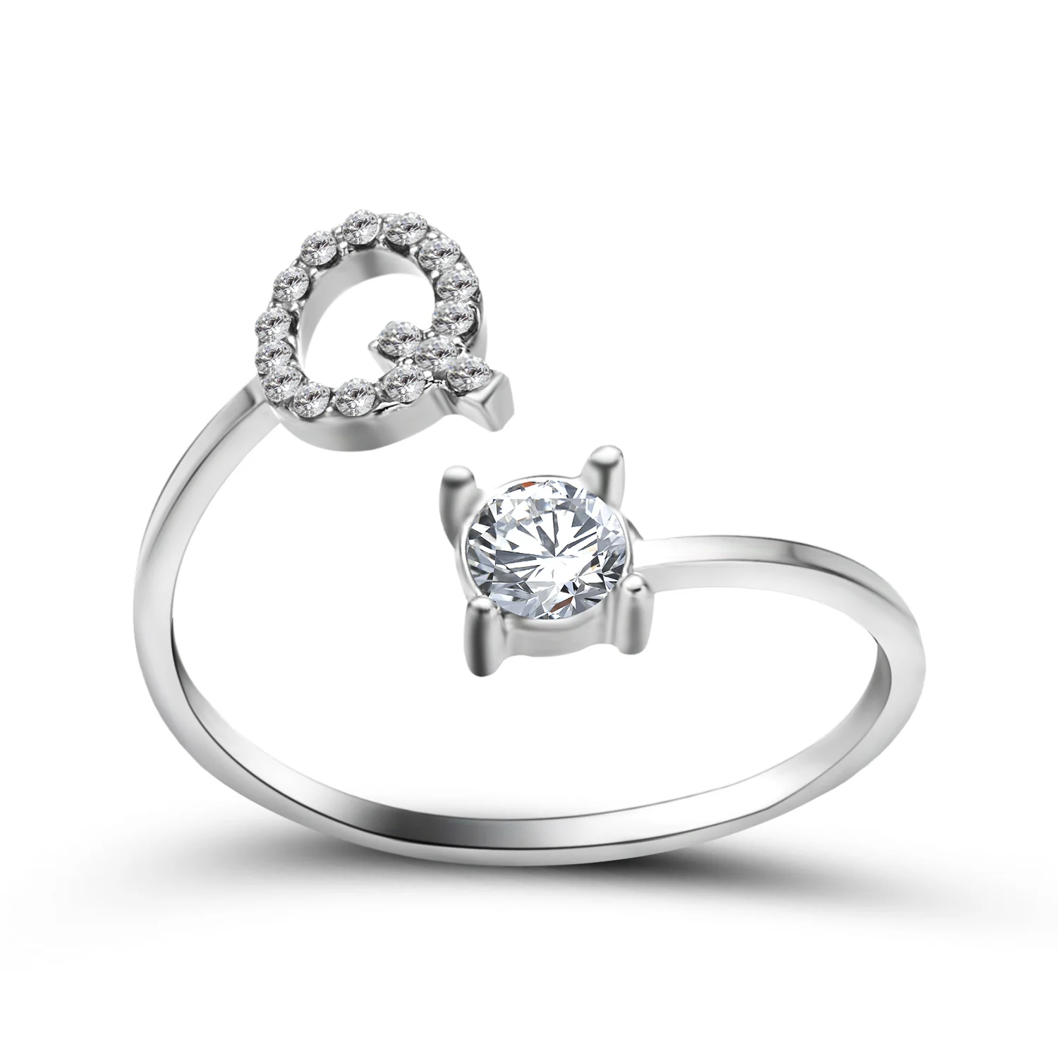 Kreative A-Z Alphabet 26 Brief Ringe Personlity Initial Name Offene Ringe Silber Farbe Strass Finger Ring Partei Schmuck Geschenk – Detail 18