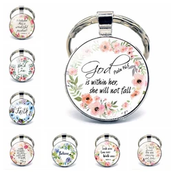 God Is Within Her. She Will Not Fall (psalm 46:5) Bible Quote Faith Keychain Keyring Bible Verse key chain Christian Party Gift