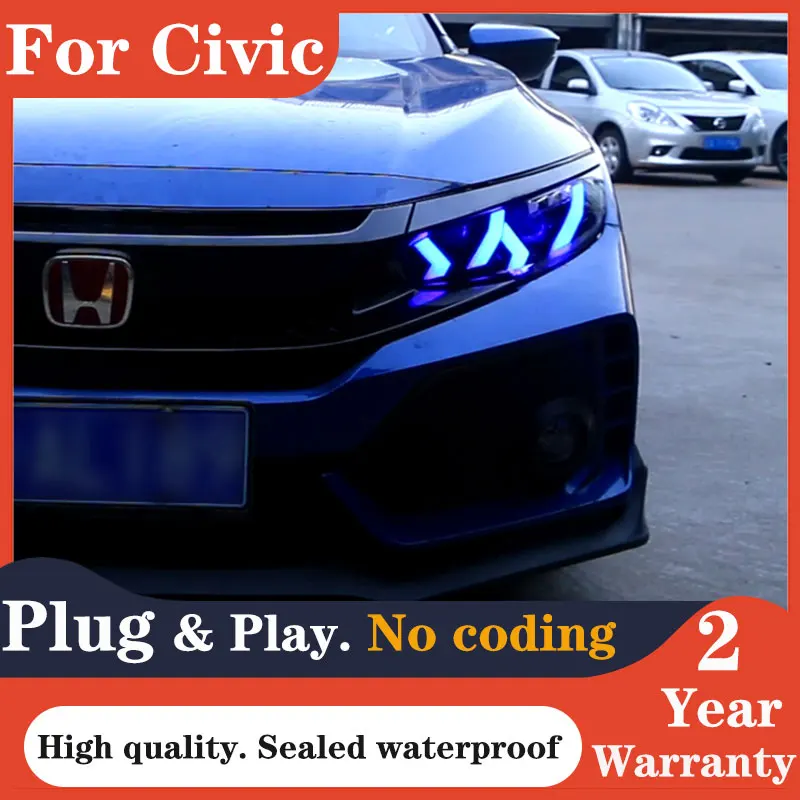 Car Styling for Honda Civic X Headlights 2016-2018 New Civic LED Headlight DRL All LED High Beam Low Beam Head Lamp  Accessories