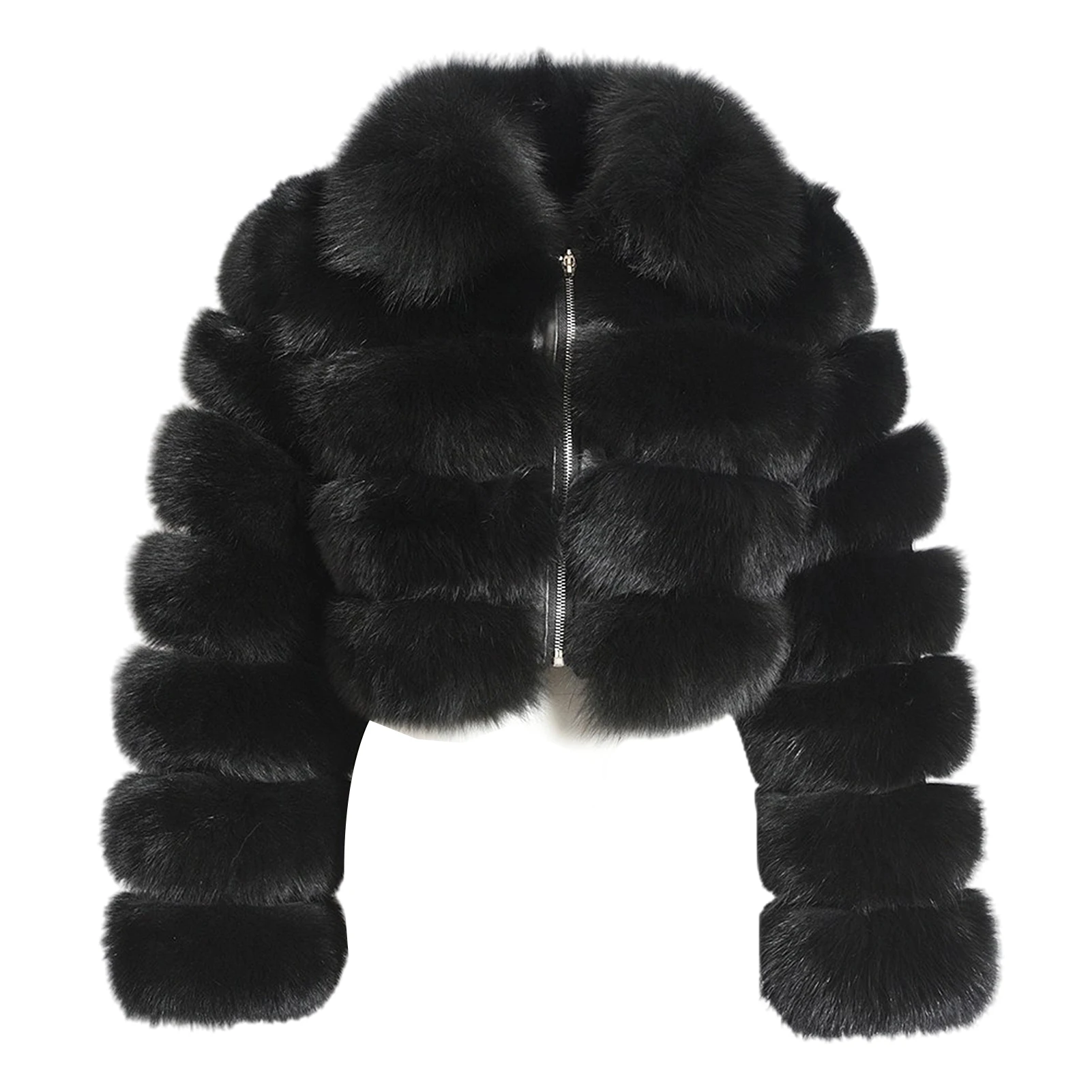 Loose Women Jacket Winter Thick Plush Mink Turn Down Collar Long Sleeve Zipper Faux Fur Slim Short Jacket Coat