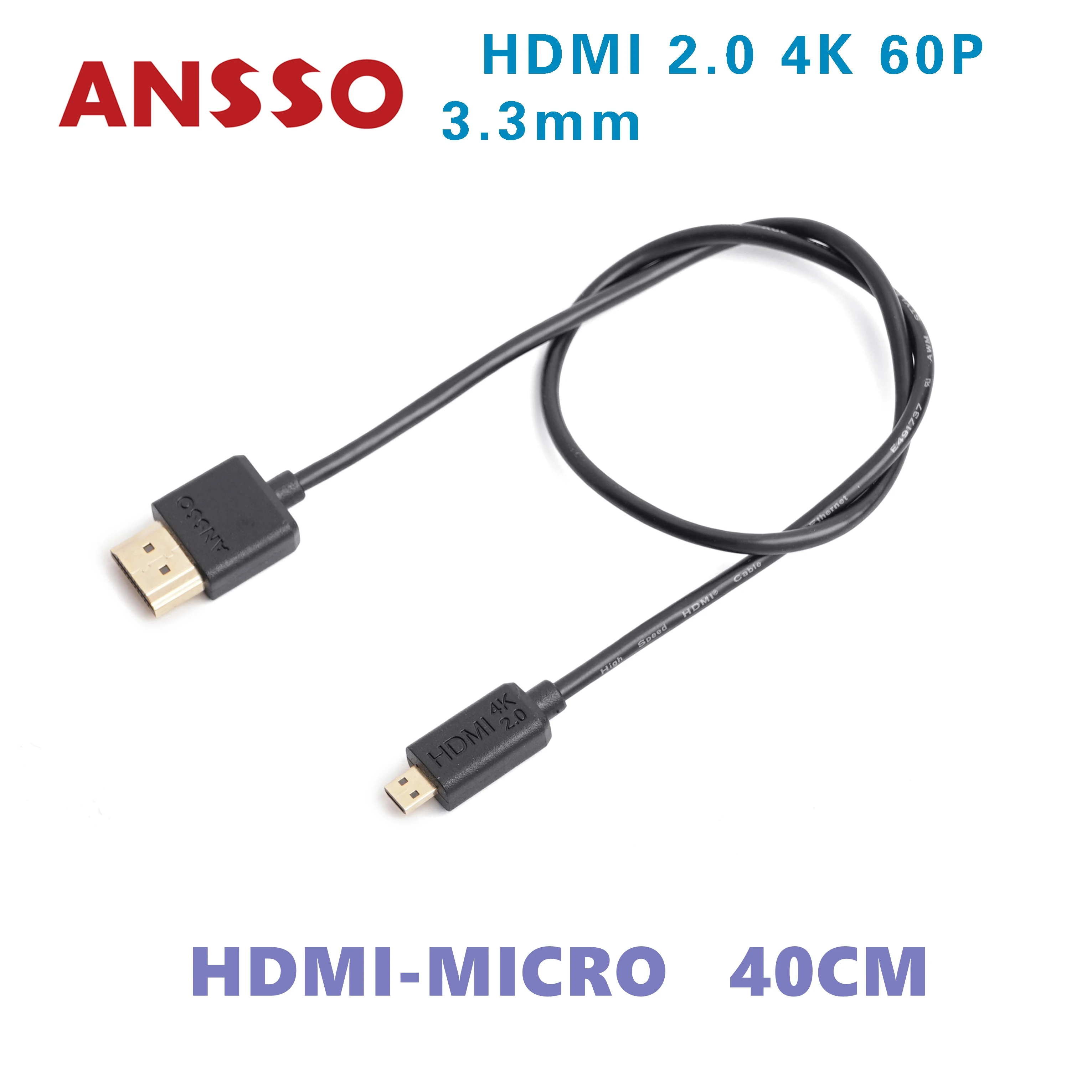 ANSSO-Cable Ultra delgado y superflexible, accesorio compatible con HDMI, 4K60P, Mini Micro Digital, lente única, Reflex, 18gbps, grabadora HDR, 19 + 1