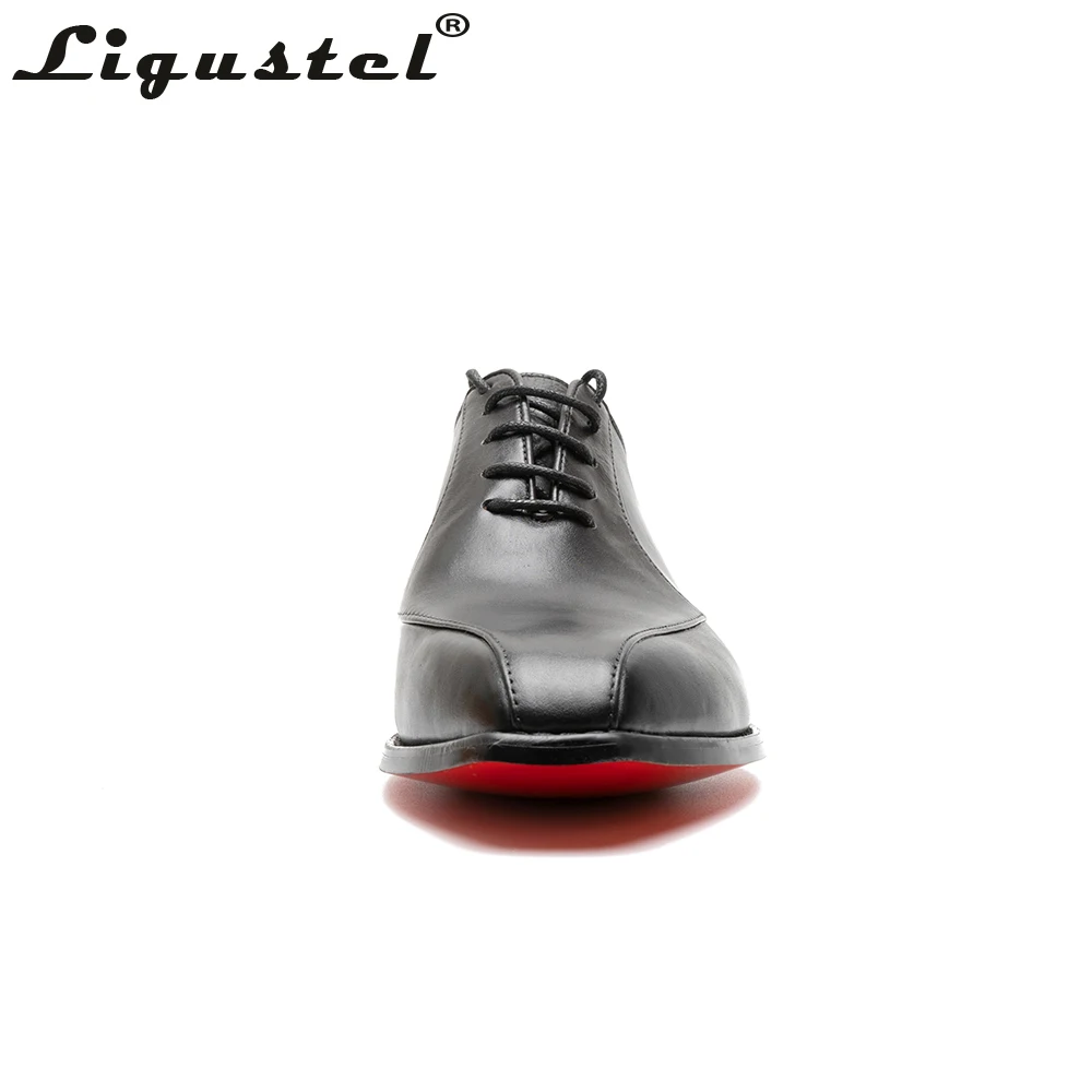 Ligustel Mens Designer Black Genuine Leather Shoes Mens luxury Red Bottom Fashion Wedding Shoes Men Office Shoes Plus Size