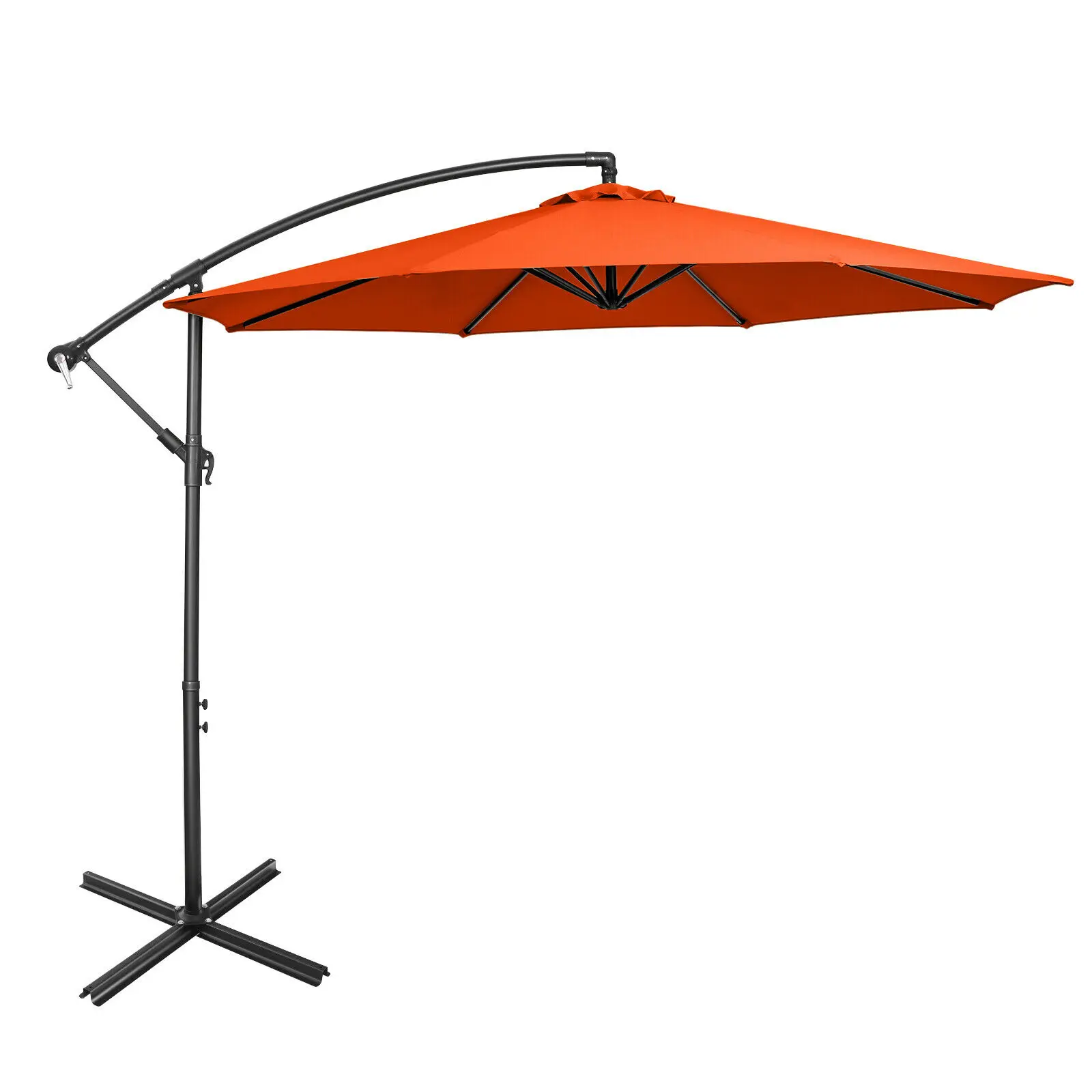 Patiojoy 10 FT Patio Offset Umbrella w/8 Ribs Cross Base Tilt Orange