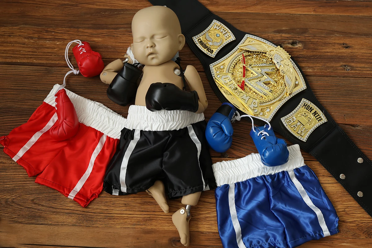 Newborn fotografia adereços bebê boxe conjunto luvas calções bebe foto tiro bebê menino photoshot mini mão luvas envoltórios