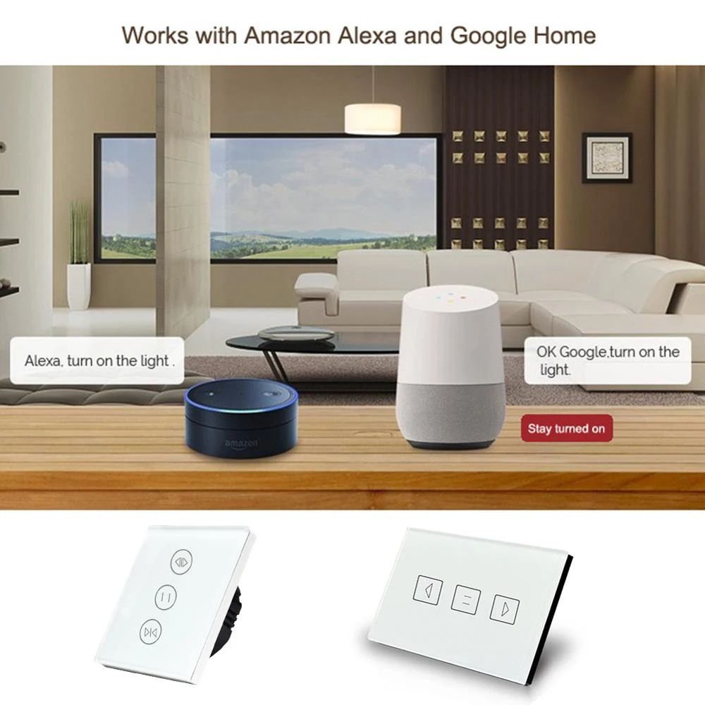 WiFi Smart Timer Glass Wall Touch Curtain Switch Controller Roller Shutter Electric Motor TUYA Smart Life App Google Home Alexa