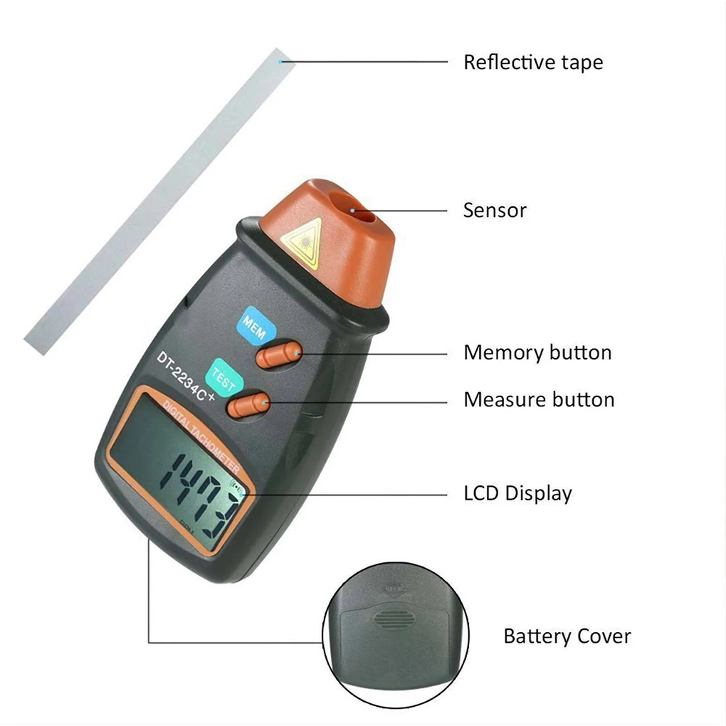 Digital Tachometer Motor Speed RPM Gauge Meter Non-contact  Tach Tools LCD Display Tach Meter Handheld Measuring Device