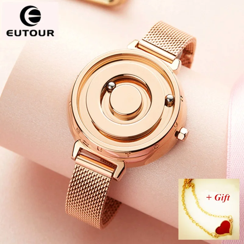 EUTOUR Ladies Magnetic Watches Women Watch Luxury Gold Quartz Watch Stainless Steel Mesh Bracelet Female Wristwatch reloj mujer