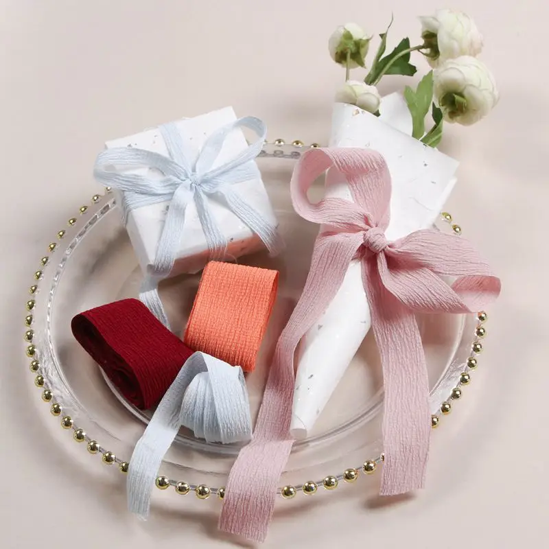 Gift Packing Ribbons 10 16 25 38mm Wide Colorful Sewing Cotton Wrinkled Craft Cloth Tape Birthday Hair Bows Material Accsesorios