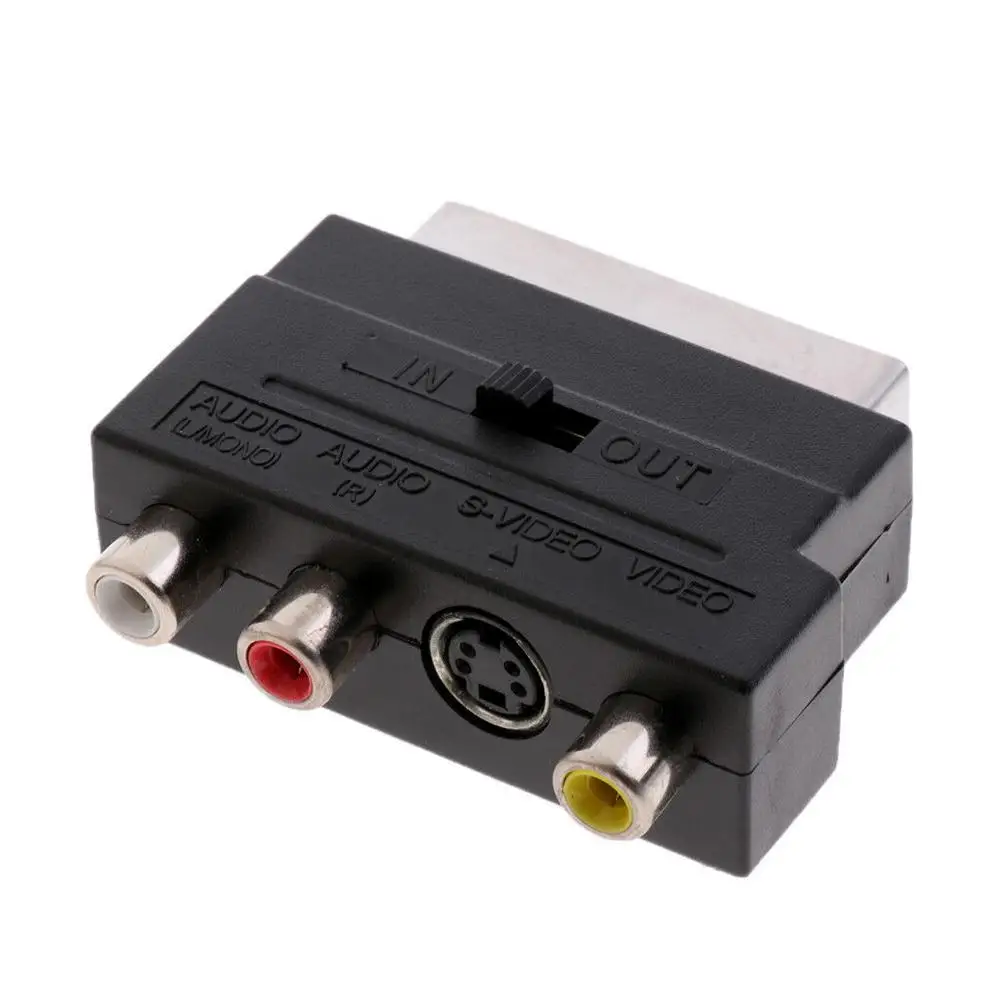 Adattatore Scart da 21 pin Blocco AV a 3 RCA Phono Composito S-Video con interruttore di ingresso/uscita Adattatore Scart Blocco AV