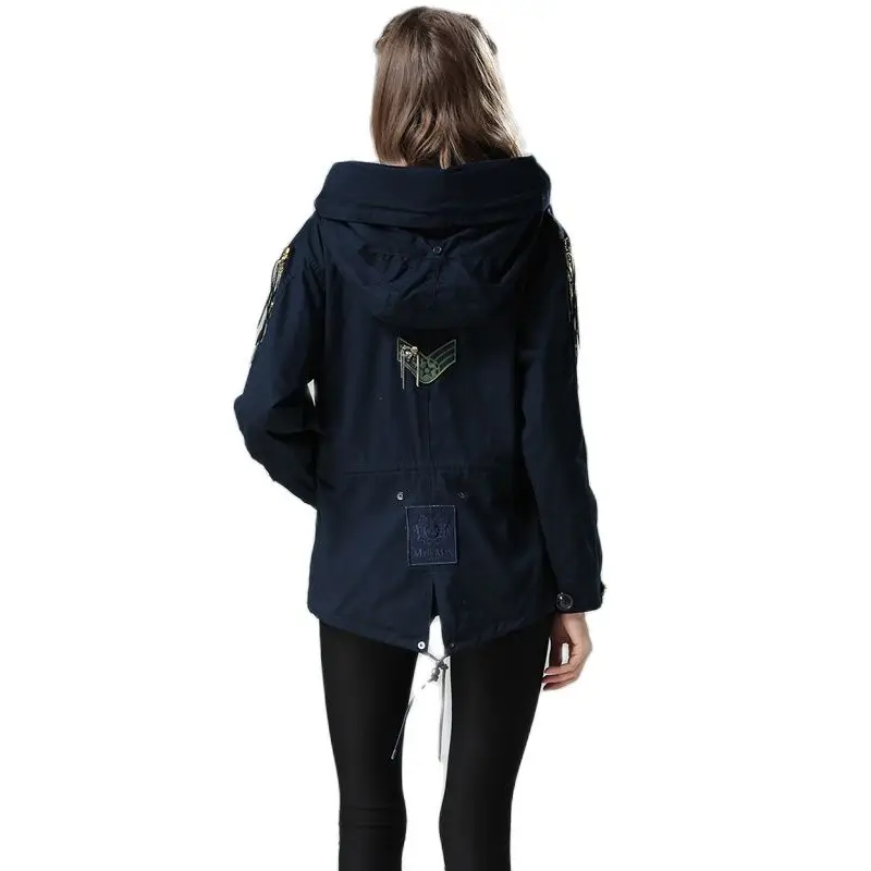 Navy Parka Simple Coat Ladies Spring Wear,Tassel Idian Style Mr or Mrs Fashion Wear in Spring