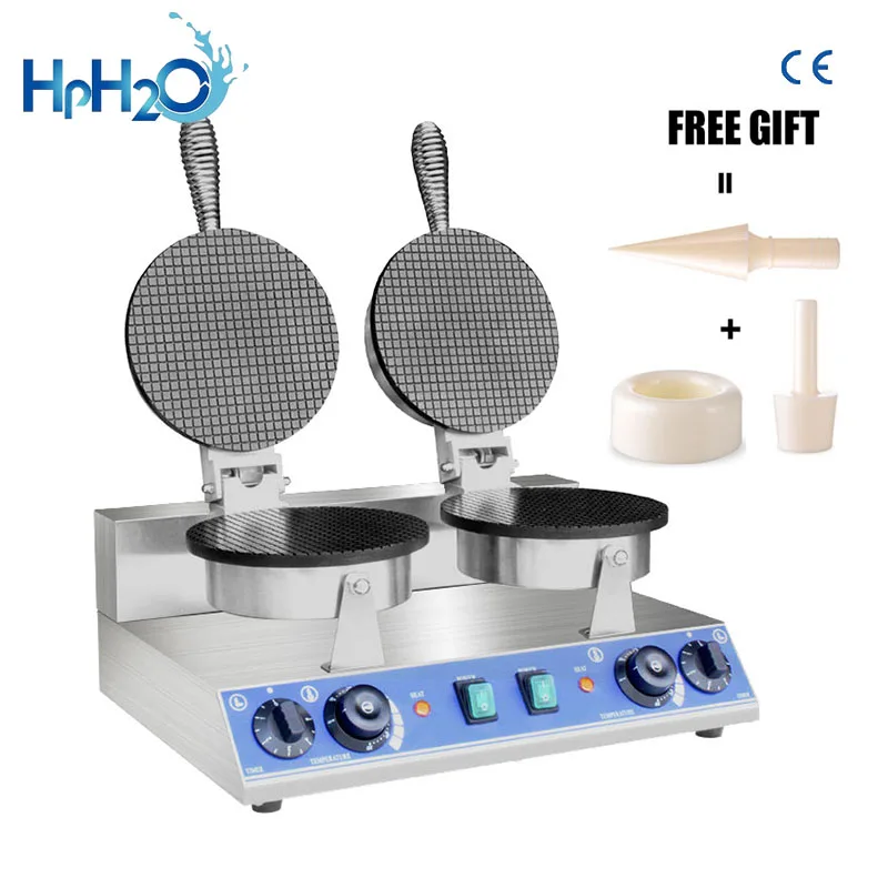 Commercial electric ice cream cone maker Non-stick waffle cone machine snack waffle iron cone maker double head cake oven