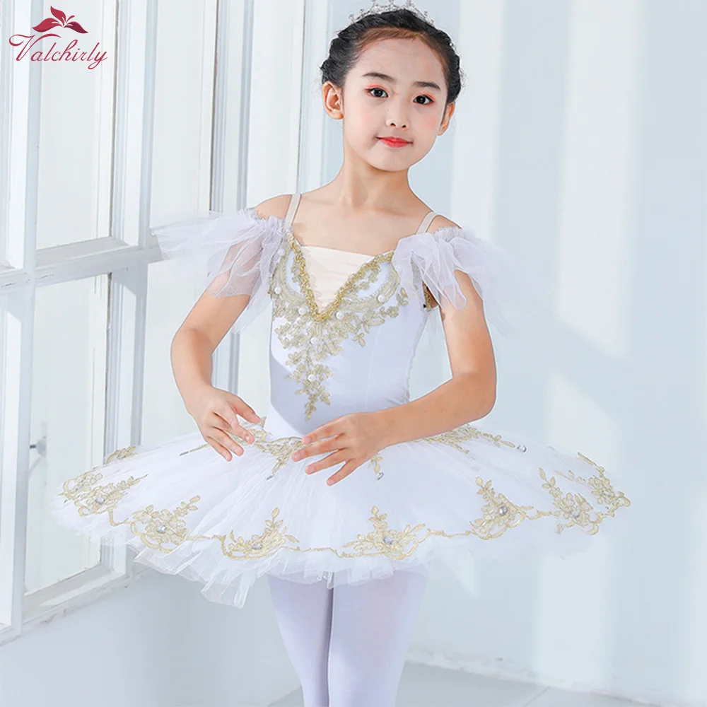 White Professional Ballerina Ballet Tutu Girls  Ballet Dance Costumes Kids Dancewear for Performance