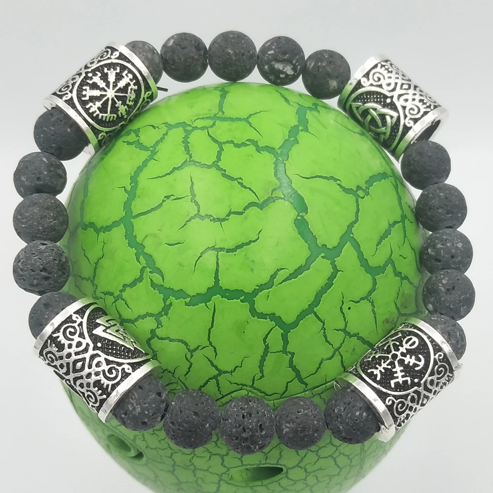Slavic Men Bracelet Natural Lava Stone rune Bead Amulet Vikingos Compass celts knot Runes Jewelry