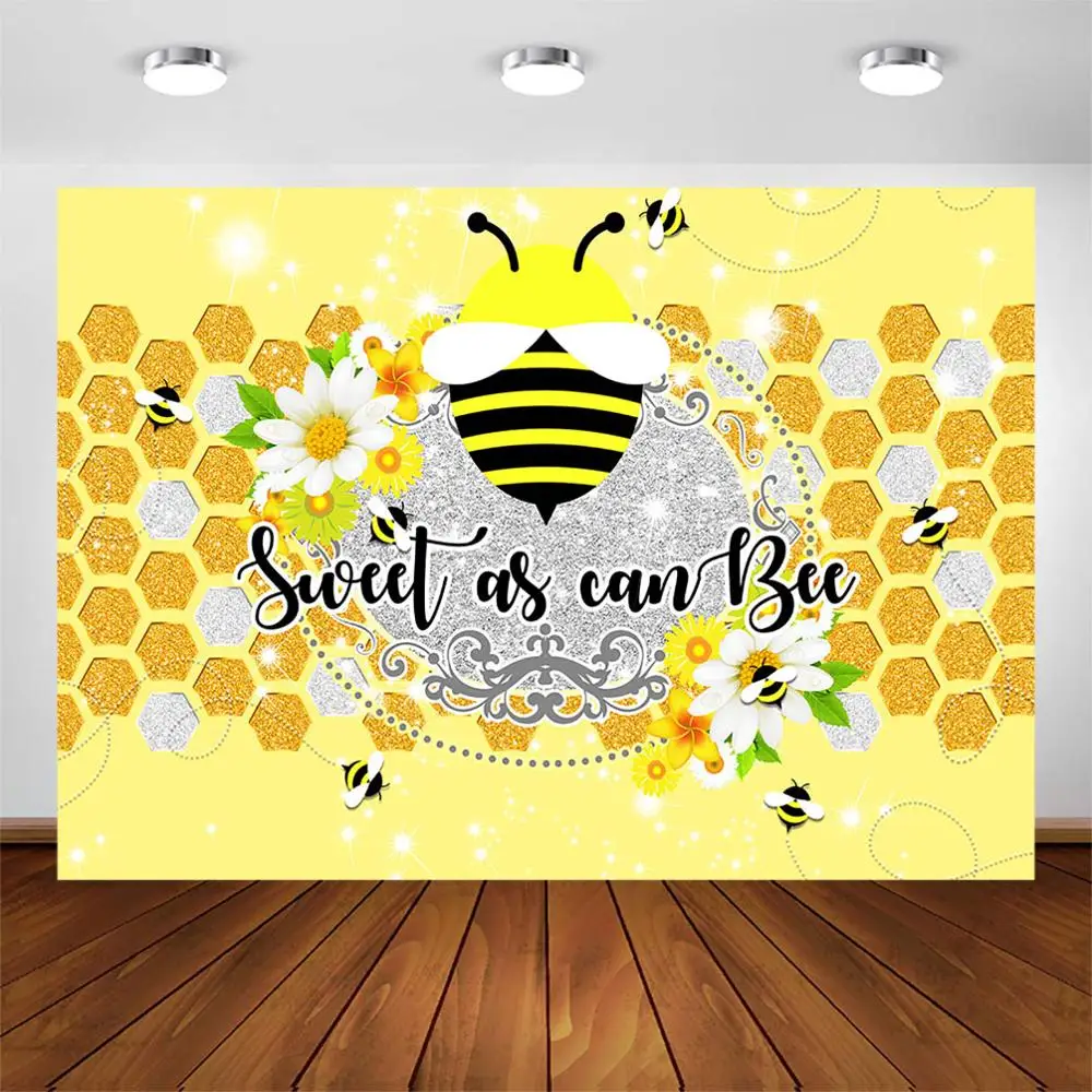 Bee Theme Honeycomb Baby Shower Photography Backdrops Bee-Day Sweet as Can Bee Birthday Decorations Photo Booth Background