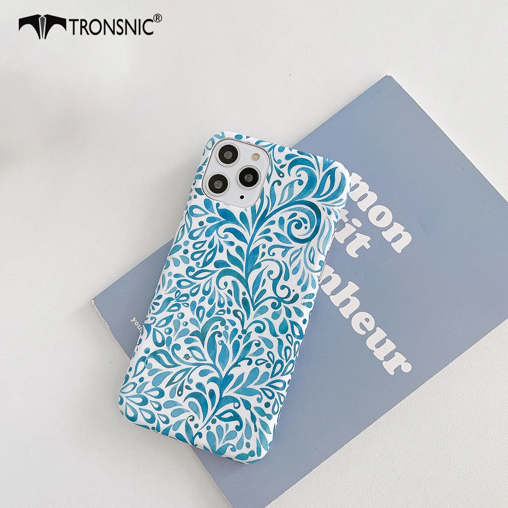 Glossy Flowers Phone Case for iPhone 11 Pro Max XR X XS MAX Hard PC Shiny Luxury Blue Case for iPhone 6s 7 8 Plus Covers Fashion