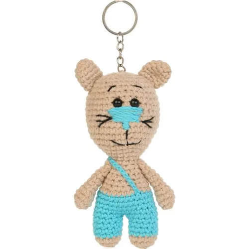 Bear Figured Amigurumi Hand-Knitted Keychain