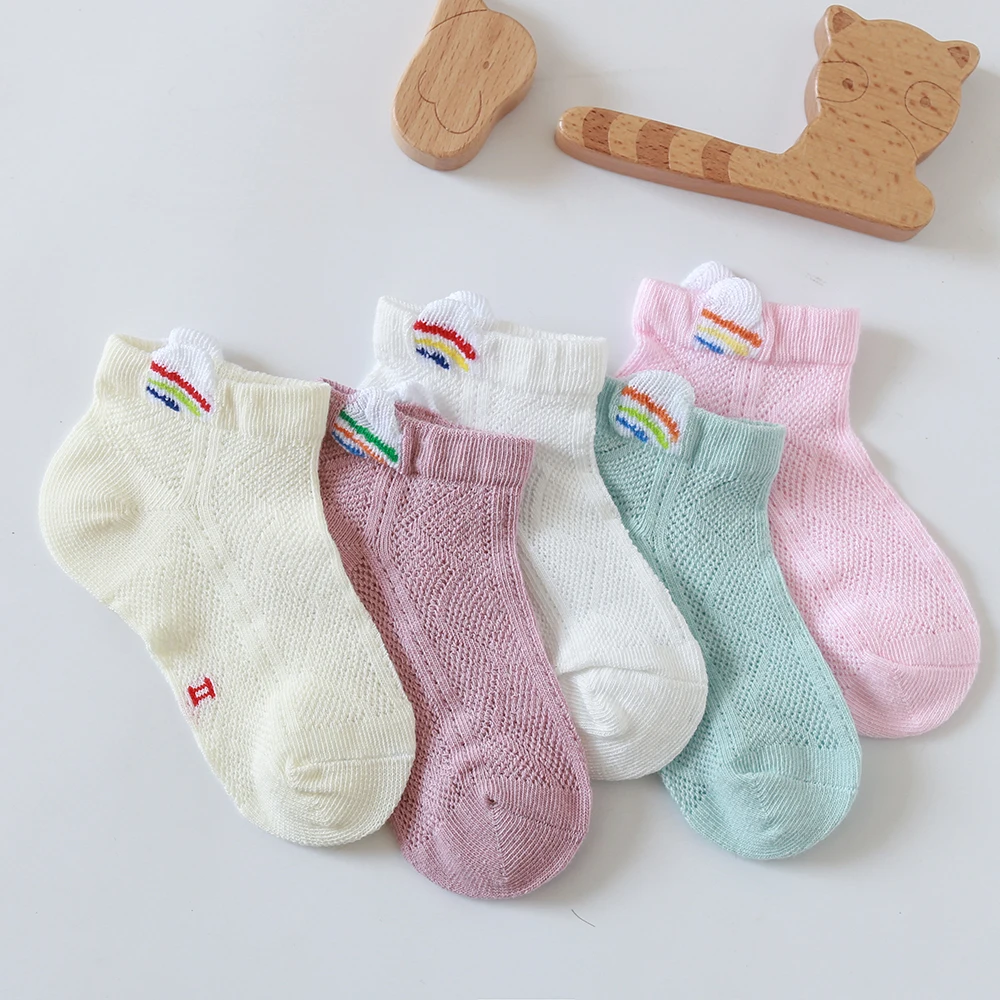 5Pairs/lot Summer Spring Baby Socks Cotton Kids Socks Rainbow Colorful Thin Mesh Socks Lovely Girls Socks