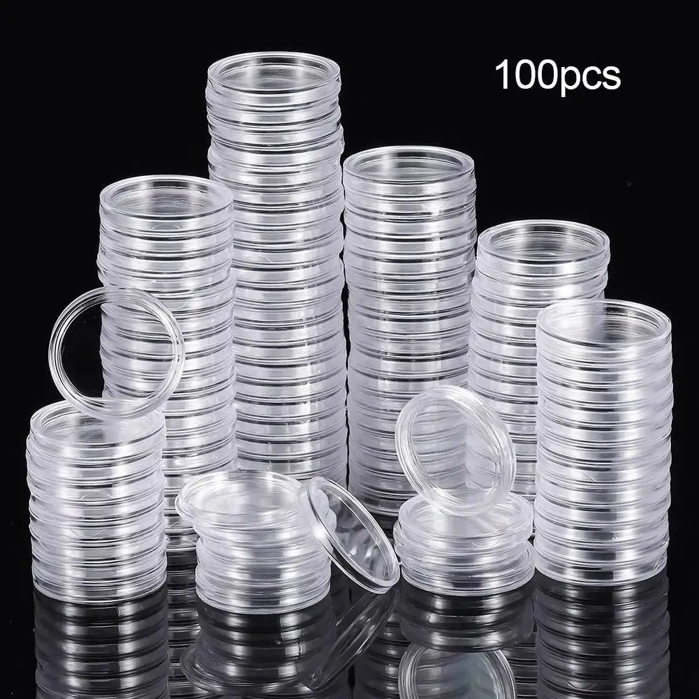 100Pcs 25mm Portable Durable Round Shaped Souvenir Coin Collection Capsules Protective Case Dust Proof Anti-corrosion 
