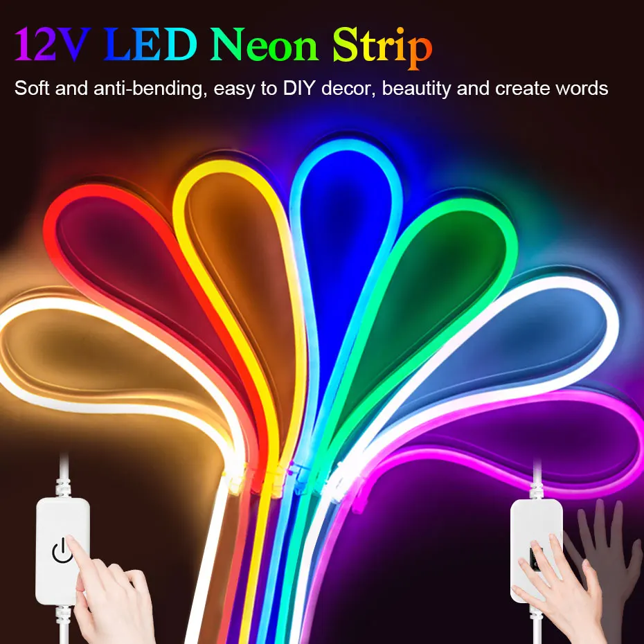 

1M 2M 3M 4M 5M Waterproof Neon Led Lights Strip 12V 120LEDs/m Led Ribbon Tape Dimmable Touch Or Hand Sweep Sensor DIY Decoration