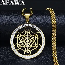 Flower of Life Stainless Steel Crystal Pendant Necklace Metatron Sacred Geometry Symbol Necklace Jewelry bijoux femme N4833S02