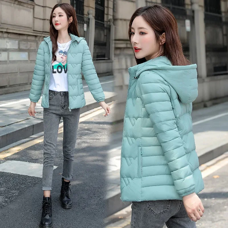 

Nice Pop Women's Down Cotton Jacket Short Loose Hooded Winter Coat Female Casual Thin Cotton Padded Jacket Women Outerwear Tops