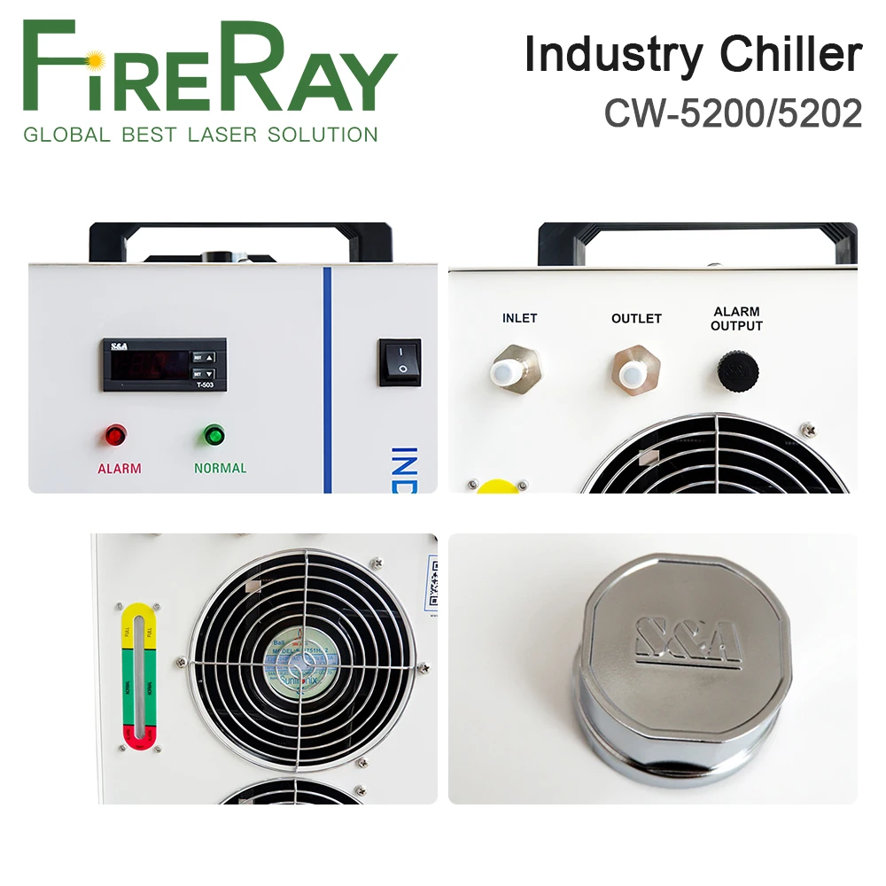 FireRay S&A CW5200 CW5202 Industry Water Chiller for CO2 Laser Engraving Cutting Machine 80w 100w 130w 150w Laser Tube