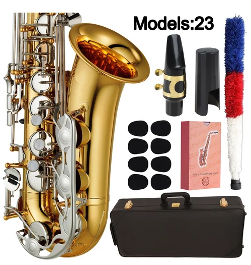 

DeXin Saxophone Alto 23 Professional Alto Sax Custom Series High Saxophone Gold lacquer Nickel-plated Keys Mouthpiece Reeds Neck