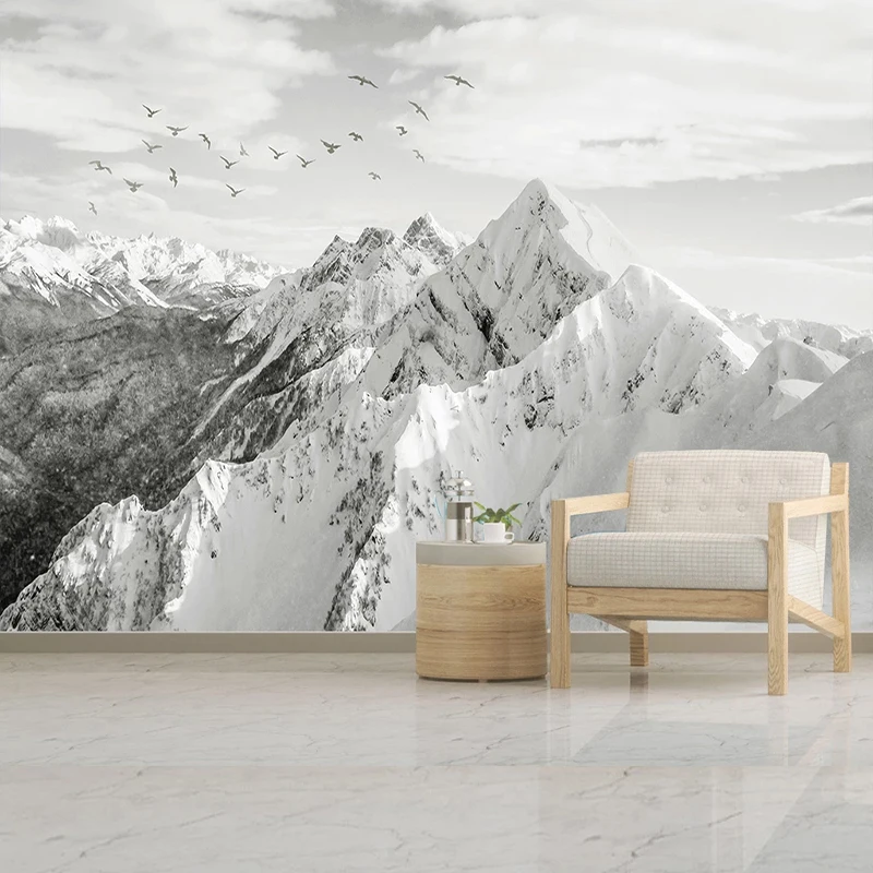 Custom Mural Wallpaper 3D Black And White Nature Mountain Landscape Fresco Living Room Study Sofa Classic Decor Papel De Parede