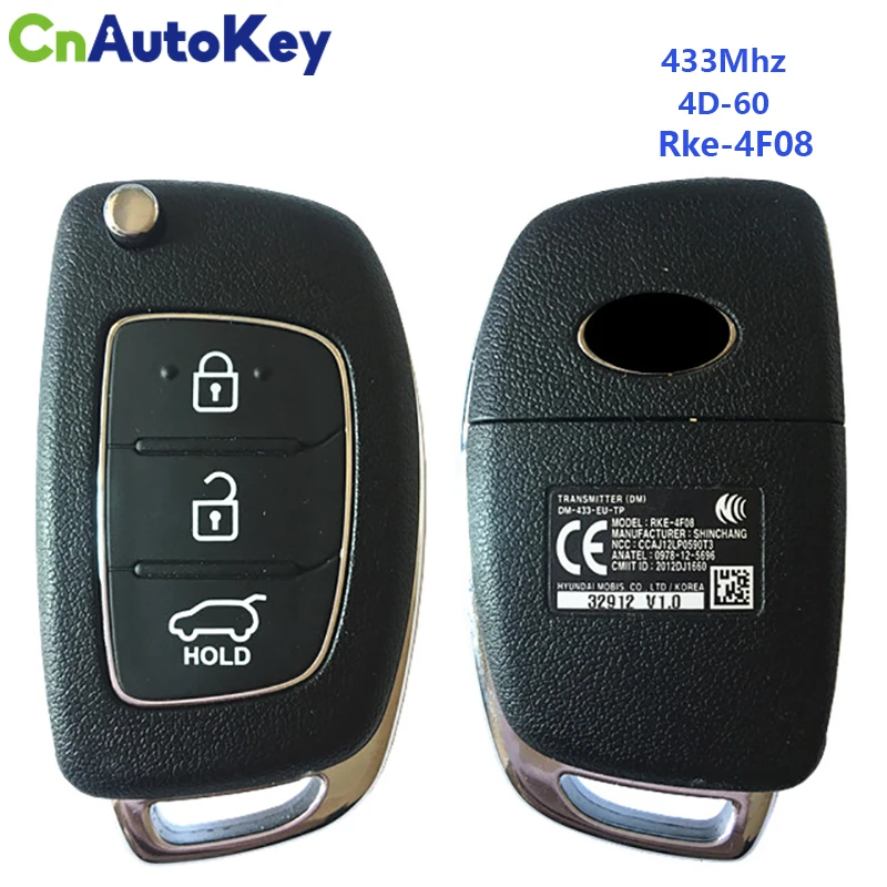 CN020072 3 Button Original Flip Key For Hyundai Santa fe Remote Control With 433Mhz 4D-60 Chip FCCID DM-433-EU-TP RKE-4F08