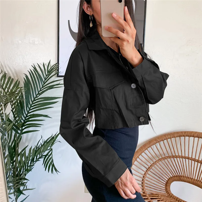 Fashion Women Spring Autumn New Casual Short Coat Tops Coat For Women Long Sleeve Single Breasted Outwear Chaqueta Mujer